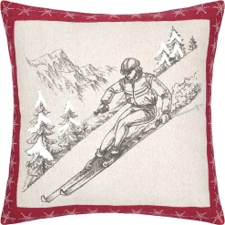 Coussin décoratif montagne ski en coton (45x45 cm - Gris)