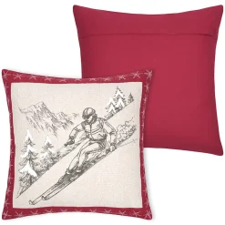 Coussin décoratif montagne ski en coton (45x45 cm - Gris)