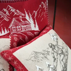 Coussin décoratif montagne ski en coton (45x45 cm - Gris)