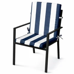 Coussin de chaise assise et dossier imperméable à rayures ARCACHON (40x90 cm - Bleu Foncé)
