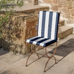 Coussin de chaise assise et dossier imperméable à rayures ARCACHON (40x90 cm - Bleu Foncé)