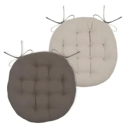 Coussin de chaise ronde réversible Taupe et Lin