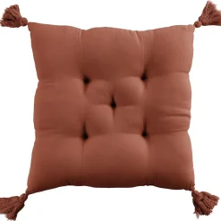 Coussin de chaise 40x40 cm Gaze de coton avec pompons Terracotta