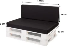 Coussin de palette 120x60x10cm assise, coussin de palette Noir, coussin de mobilier de jardin, coussin de jardin