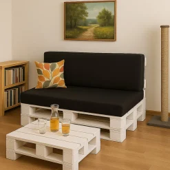 Coussin de palette 120x60x10cm assise, coussin de palette Noir, coussin de mobilier de jardin, coussin de jardin