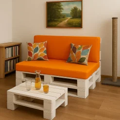 Coussin de palette 120x50x10cm assise, coussin de palette Orange, coussin de mobilier de jardin, coussin de jardin