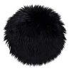 Coussin de siège rond en peau d'agneau artificielle noire 35 cm