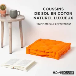 Coussin de sol - orange uni - 50 x 50 cm - HOMESCAPES