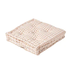 Coussin de sol beige - carreaux vichy - 40 x 40 cm - HOMESCAPES