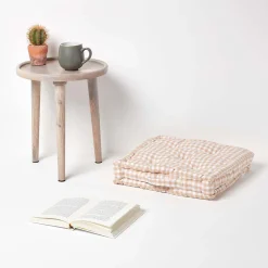 Coussin de sol beige - carreaux vichy - 40 x 40 cm - HOMESCAPES