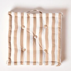 Coussin de sol beige - grandes rayures - 50 x 50 cm - HOMESCAPES