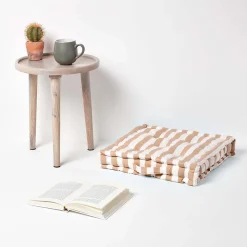 Coussin de sol beige - grandes rayures - 40 x 40 cm - HOMESCAPES