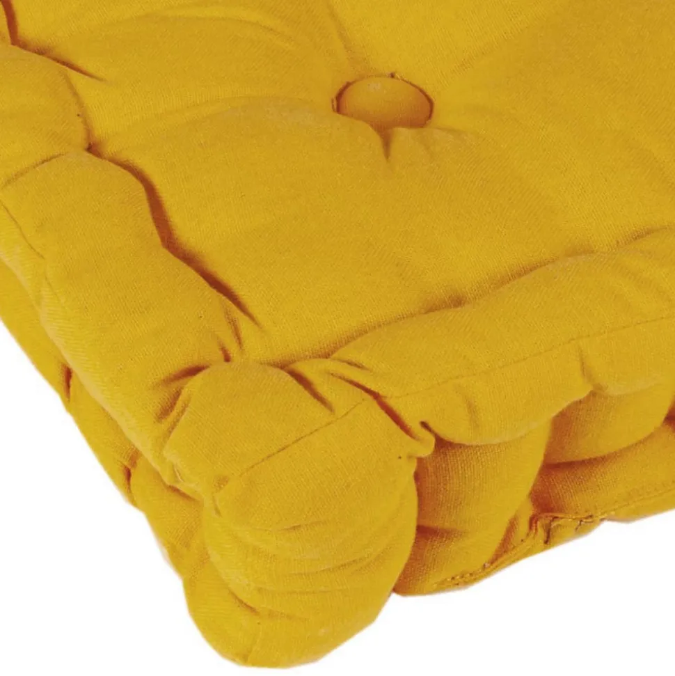 Coussin de sol bicolore capitonné épais 10 cm - Moutarde et Anse Bleu Canard pour un confort élégant