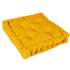 Coussin de sol bicolore capitonné épais 10 cm - Moutarde et Anse Bleu Canard pour un confort élégant