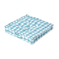 Coussin de sol bleu à  grands carreaux vichy, 40 x 40 cm - HOMESCAPES