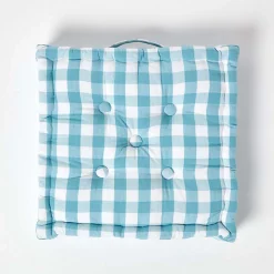 Coussin de sol bleu à  grands carreaux vichy, 40 x 40 cm - HOMESCAPES