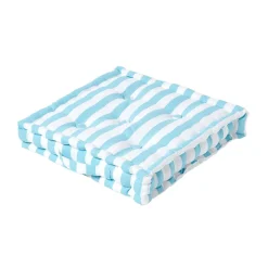 Coussin de sol bleu - grandes rayures - 50 x 50 cm - HOMESCAPES