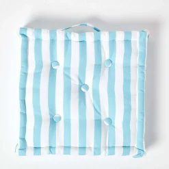 Coussin de sol bleu - grandes rayures - 50 x 50 cm - HOMESCAPES
