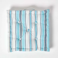 Coussin de sol bleu - rayure new england - 40 x 40 cm - HOMESCAPES