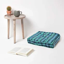 Coussin de sol bleu - tartan écossais - 50 x 50 cm - HOMESCAPES