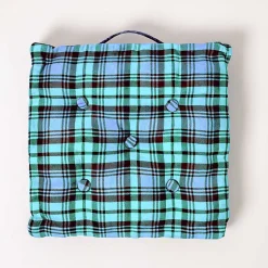 Coussin de sol bleu - tartan écossais - 40 x 40 cm - HOMESCAPES