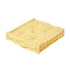 Coussin de sol jaune - carreaux vichy - 40 x 40 cm - HOMESCAPES