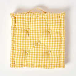 Coussin de sol jaune - carreaux vichy - 40 x 40 cm - HOMESCAPES