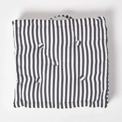Coussin de sol noir - fines rayures - 50 x 50 cm - HOMESCAPES