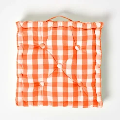 Coussin de sol orange à  grands carreaux vichy, 50 x 50 cm - HOMESCAPES