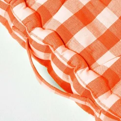 Coussin de sol orange à  grands carreaux vichy, 40 x 40 cm - HOMESCAPES