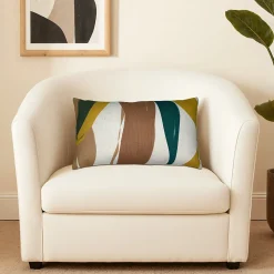 Coussin de sol Ornami L.50 x l.30 cm motif blanc kaki