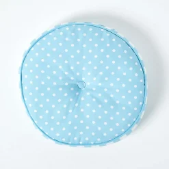 Coussin de sol rond pour enfants bleu et blanc à  pois 43 cm - HOMESCAPES