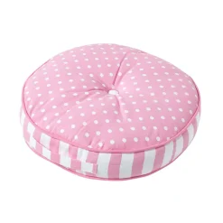 Coussin de sol rond pour enfants rose et blanc à  pois 43 cm - HOMESCAPES