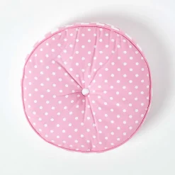 Coussin de sol rond pour enfants rose et blanc à  pois 43 cm - HOMESCAPES
