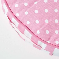 Coussin de sol rond pour enfants rose et blanc à  pois 43 cm - HOMESCAPES