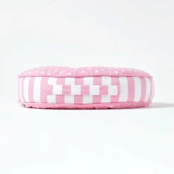Coussin de sol rond pour enfants rose et blanc à  pois 43 cm - HOMESCAPES