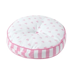 Coussin de sol rond pour enfants rose et blanc à  motif cœurs 43 cm - HOMESCAPES