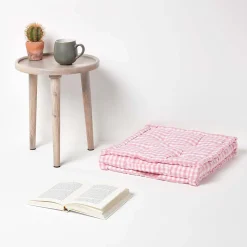 Coussin de sol rose - carreaux vichy - 50 x 50 cm - HOMESCAPES