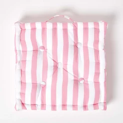 Coussin de sol rose - grandes rayures - 40 x 40 cm - HOMESCAPES