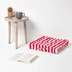 Coussin de sol rouge - grandes rayures - 50 x 50 cm - HOMESCAPES