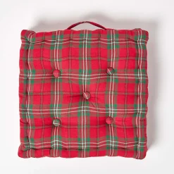 Coussin de sol rouge - tartan écossais - 50 x 50 cm - HOMESCAPES