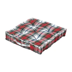 Coussin de sol rouge et blanc - tartan écossais - 40 x 40 cm - HOMESCAPES
