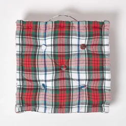 Coussin de sol rouge et blanc - tartan écossais - 40 x 40 cm - HOMESCAPES
