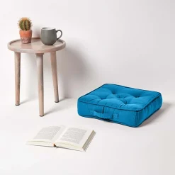 Coussin de sol turquoise - rajput tissé main - HOMESCAPES