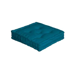 Coussin de sol uni en pur coton (50x50x10 cm - Bleu Canard)
