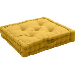 Coussin de sol uni en pur coton (50x50x10 cm - Jaune)