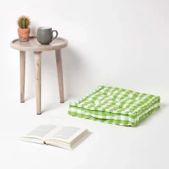 Coussin de sol vert à  grands carreaux vichy, 40 x 40 cm - HOMESCAPES