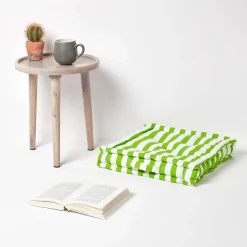 Coussin de sol vert - grandes rayures - 50 x 50 cm - HOMESCAPES