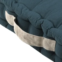 Coussin de sol 45x45x10 cm Duo cobalt lin 100% coton