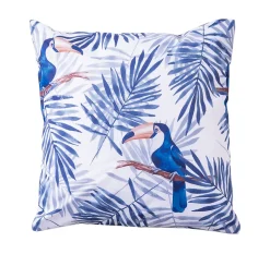 Coussin d'extérieur carré imperméable imprimé toucan tropical bleu L.45 x l.45cm Deco&co